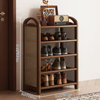 Tradizionale Vintage Rettangolare PE Rattan Bambù Medium-Density Fiberboard Scaffale di Stoccaggio Scarpe 5/6-Tier per Ingressi e Soggiorni