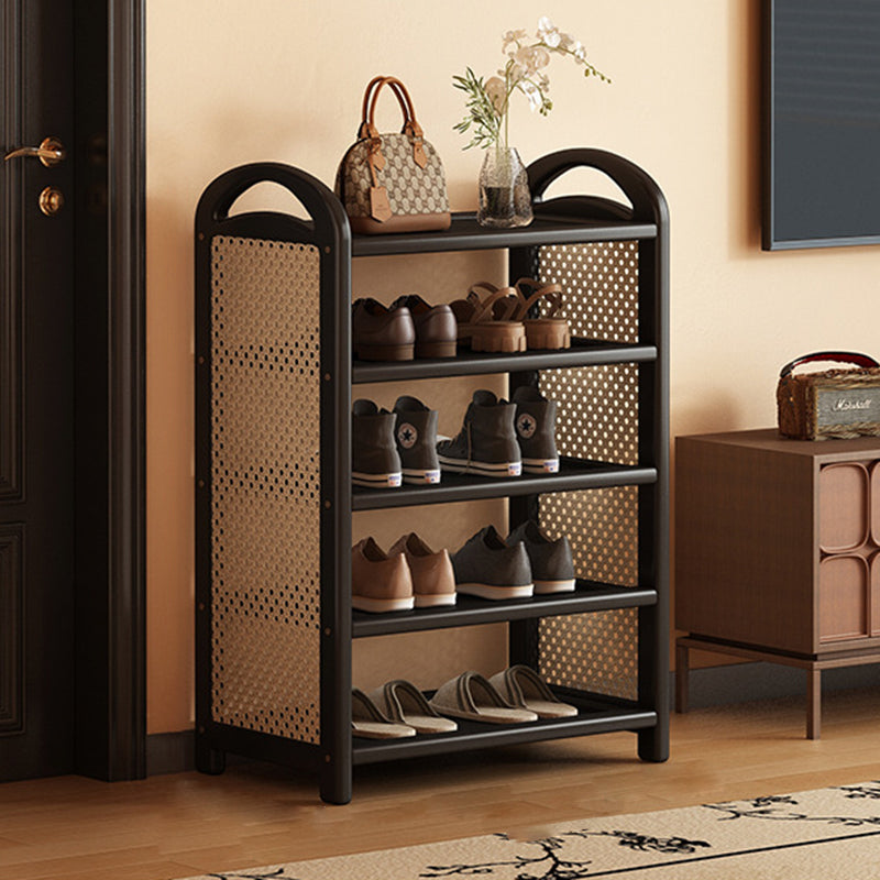 Tradizionale Vintage Rettangolare PE Rattan Bambù Medium-Density Fiberboard Scaffale di Stoccaggio Scarpe 5/6-Tier per Ingressi e Soggiorni