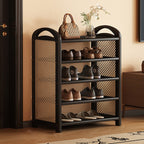 Tradizionale Vintage Rettangolare PE Rattan Bambù Medium-Density Fiberboard Scaffale di Stoccaggio Scarpe 5/6-Tier per Ingressi e Soggiorni