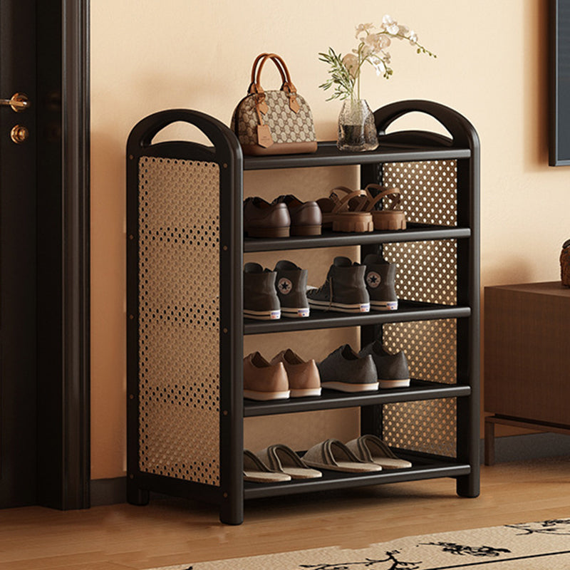 Tradizionale Vintage Rettangolare PE Rattan Bambù Medium-Density Fiberboard Scaffale di Stoccaggio Scarpe 5/6-Tier per Ingressi e Soggiorni