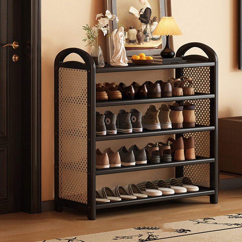 Tradizionale Vintage Rettangolare PE Rattan Bambù Medium-Density Fiberboard Scaffale di Stoccaggio Scarpe 5/6-Tier per Ingressi e Soggiorni