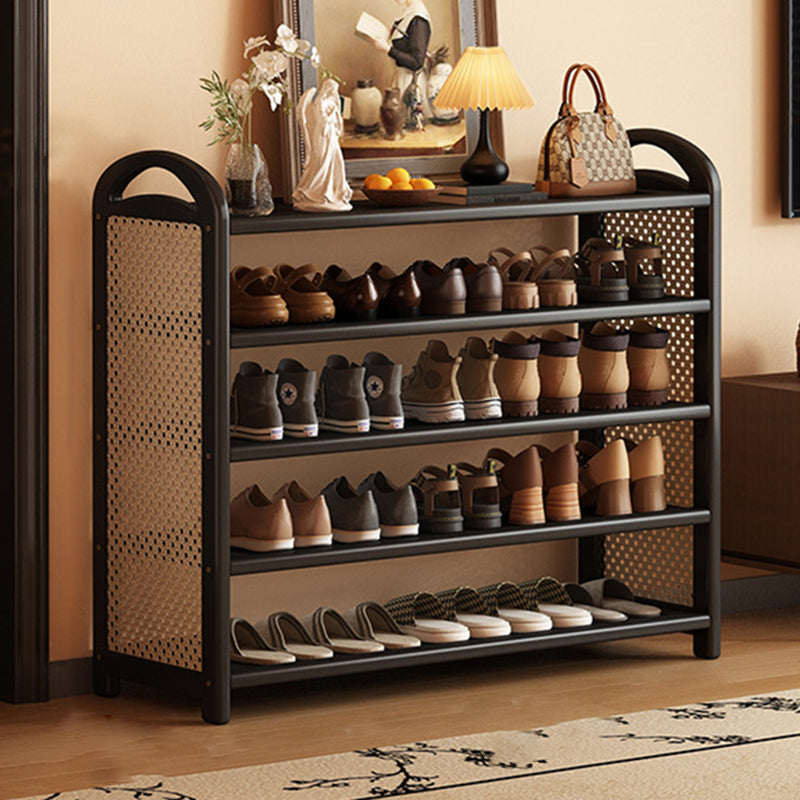 Tradizionale Vintage Rettangolare PE Rattan Bambù Medium-Density Fiberboard Scaffale di Stoccaggio Scarpe 5/6-Tier per Ingressi e Soggiorni