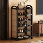 Tradizionale Vintage Rettangolare PE Rattan Bambù Medium-Density Fiberboard Scaffale di Stoccaggio Scarpe 5/6-Tier per Ingressi e Soggiorni
