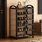 Tradizionale Vintage Rettangolare PE Rattan Bambù Medium-Density Fiberboard Scaffale di Stoccaggio Scarpe 5/6-Tier per Ingressi e Soggiorni
