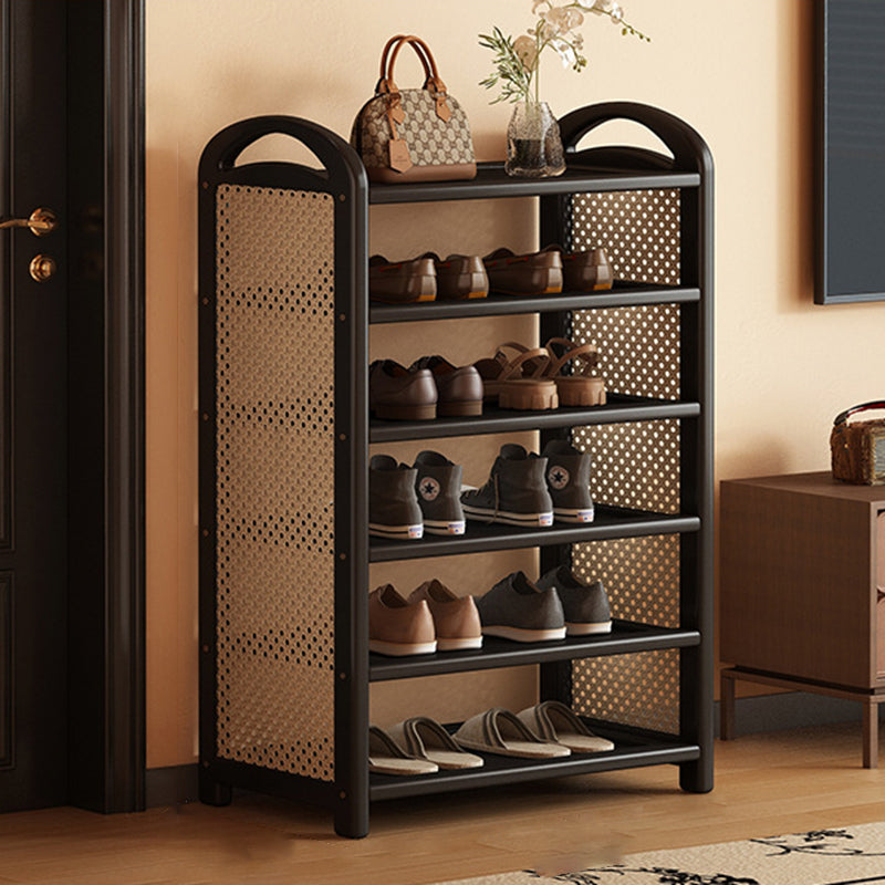 Tradizionale Vintage Rettangolare PE Rattan Bambù Medium-Density Fiberboard Scaffale di Stoccaggio Scarpe 5/6-Tier per Ingressi e Soggiorni