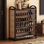 Tradizionale Vintage Rettangolare PE Rattan Bambù Medium-Density Fiberboard Scaffale di Stoccaggio Scarpe 5/6-Tier per Ingressi e Soggiorni
