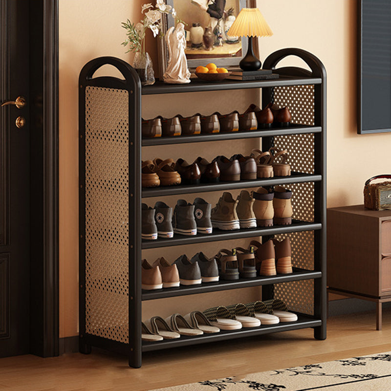 Tradizionale Vintage Rettangolare PE Rattan Bambù Medium-Density Fiberboard Scaffale di Stoccaggio Scarpe 5/6-Tier per Ingressi e Soggiorni