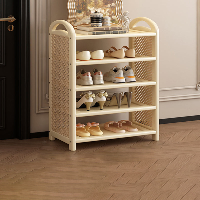 Tradizionale Vintage Rettangolare PE Rattan Bambù Medium-Density Fiberboard Scaffale di Stoccaggio Scarpe 5/6-Tier per Ingressi e Soggiorni