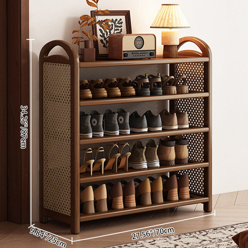 Tradizionale Vintage Rettangolare PE Rattan Bambù Medium-Density Fiberboard Scaffale di Stoccaggio Scarpe 5/6-Tier per Ingressi e Soggiorni