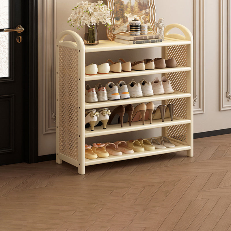 Tradizionale Vintage Rettangolare PE Rattan Bambù Medium-Density Fiberboard Scaffale di Stoccaggio Scarpe 5/6-Tier per Ingressi e Soggiorni