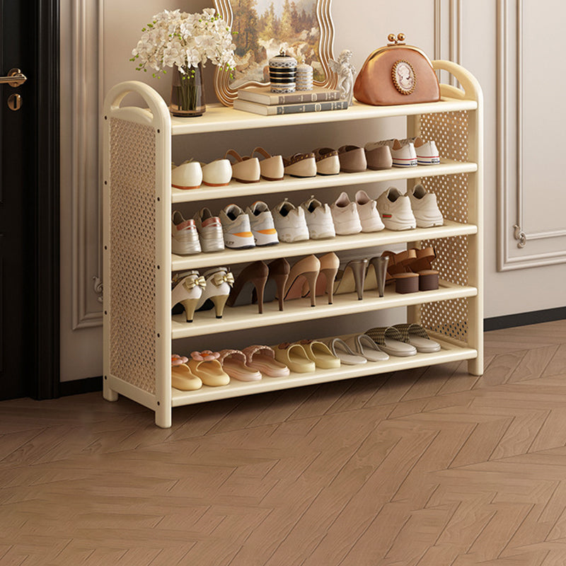Tradizionale Vintage Rettangolare PE Rattan Bambù Medium-Density Fiberboard Scaffale di Stoccaggio Scarpe 5/6-Tier per Ingressi e Soggiorni
