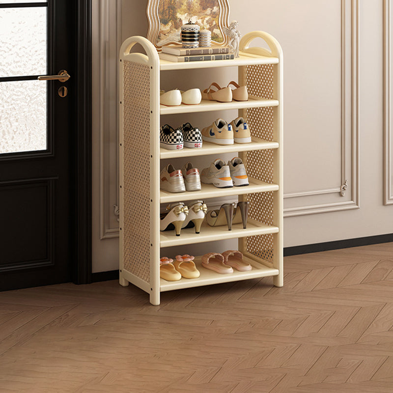 Tradizionale Vintage Rettangolare PE Rattan Bambù Medium-Density Fiberboard Scaffale di Stoccaggio Scarpe 5/6-Tier per Ingressi e Soggiorni