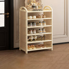 Tradizionale Vintage Rettangolare PE Rattan Bambù Medium-Density Fiberboard Scaffale di Stoccaggio Scarpe 5/6-Tier per Ingressi e Soggiorni