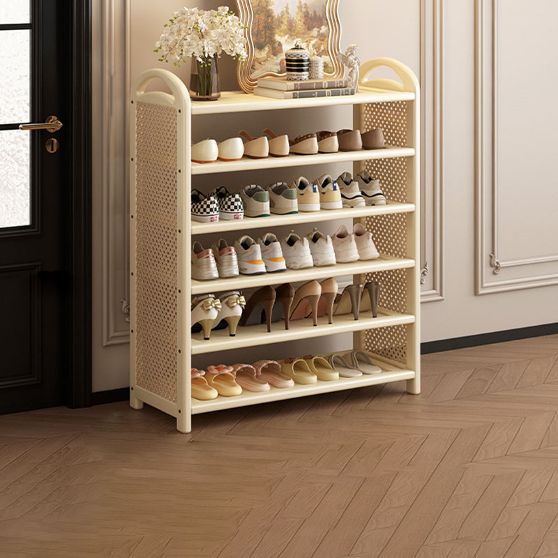 Tradizionale Vintage Rettangolare PE Rattan Bambù Medium-Density Fiberboard Scaffale di Stoccaggio Scarpe 5/6-Tier per Ingressi e Soggiorni