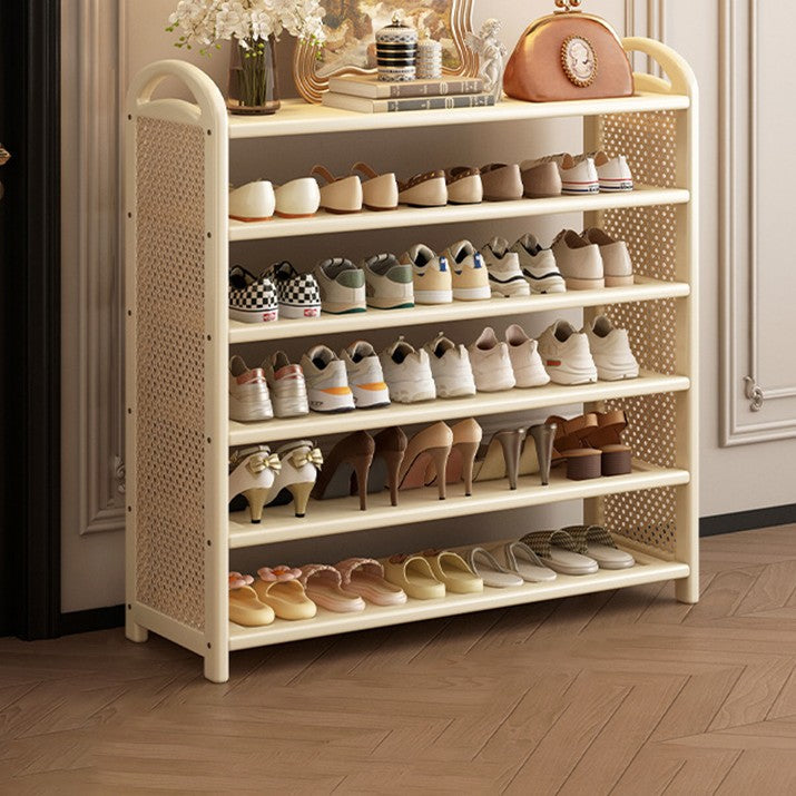 Tradizionale Vintage Rettangolare PE Rattan Bambù Medium-Density Fiberboard Scaffale di Stoccaggio Scarpe 5/6-Tier per Ingressi e Soggiorni