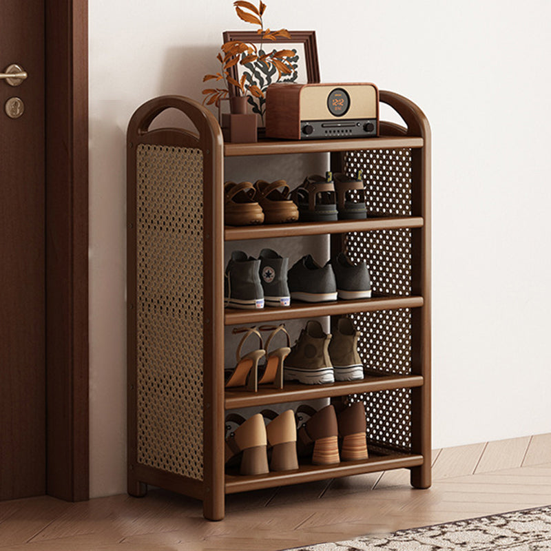 Tradizionale Vintage Rettangolare PE Rattan Bambù Medium-Density Fiberboard Scaffale di Stoccaggio Scarpe 5/6-Tier per Ingressi e Soggiorni