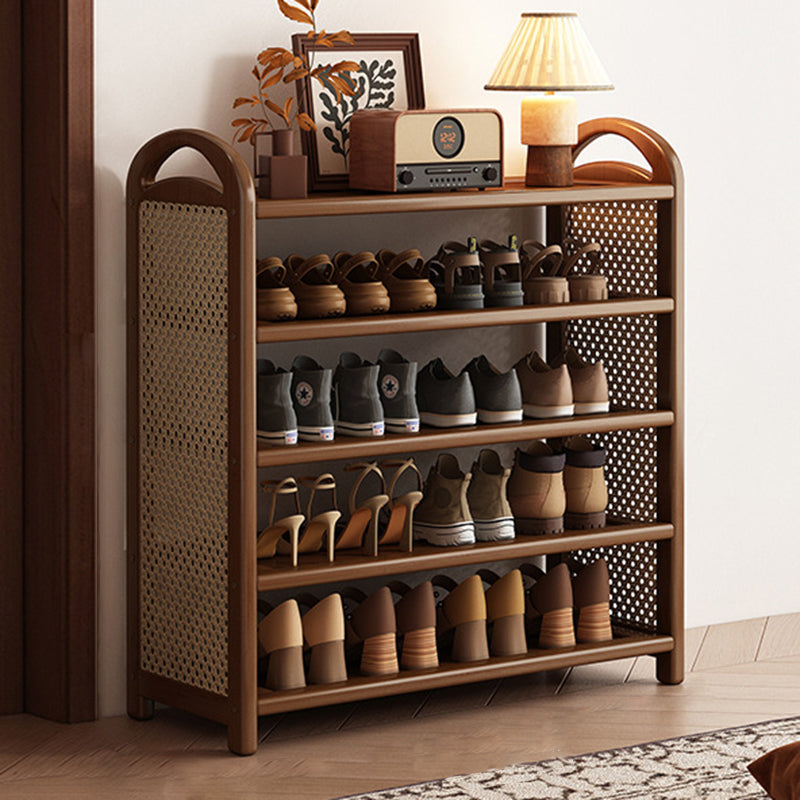 Tradizionale Vintage Rettangolare PE Rattan Bambù Medium-Density Fiberboard Scaffale di Stoccaggio Scarpe 5/6-Tier per Ingressi e Soggiorni