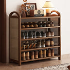 Tradizionale Vintage Rettangolare PE Rattan Bambù Medium-Density Fiberboard Scaffale di Stoccaggio Scarpe 5/6-Tier per Ingressi e Soggiorni