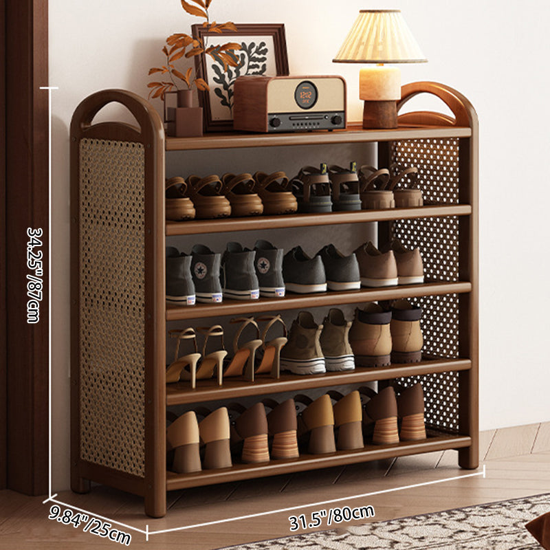 Tradizionale Vintage Rettangolare PE Rattan Bambù Medium-Density Fiberboard Scaffale di Stoccaggio Scarpe 5/6-Tier per Ingressi e Soggiorni