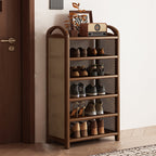 Tradizionale Vintage Rettangolare PE Rattan Bambù Medium-Density Fiberboard Scaffale di Stoccaggio Scarpe 5/6-Tier per Ingressi e Soggiorni