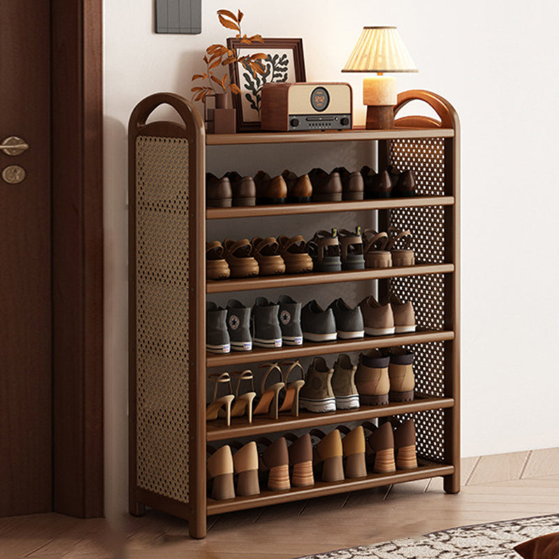 Tradizionale Vintage Rettangolare PE Rattan Bambù Medium-Density Fiberboard Scaffale di Stoccaggio Scarpe 5/6-Tier per Ingressi e Soggiorni