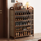 Tradizionale Vintage Rettangolare PE Rattan Bambù Medium-Density Fiberboard Scaffale di Stoccaggio Scarpe 5/6-Tier per Ingressi e Soggiorni