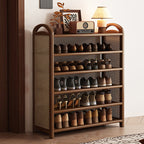 Tradizionale Vintage Rettangolare PE Rattan Bambù Medium-Density Fiberboard Scaffale di Stoccaggio Scarpe 5/6-Tier per Ingressi e Soggiorni