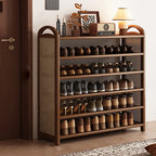 Tradizionale Vintage Rettangolare PE Rattan Bambù Medium-Density Fiberboard Scaffale di Stoccaggio Scarpe 5/6-Tier per Ingressi e Soggiorni