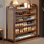 Tradizionale Vintage Rettangolare PE Rattan Bambù Medium-Density Fiberboard Scaffale di Stoccaggio Scarpe 5/6-Tier per Ingressi e Soggiorni
