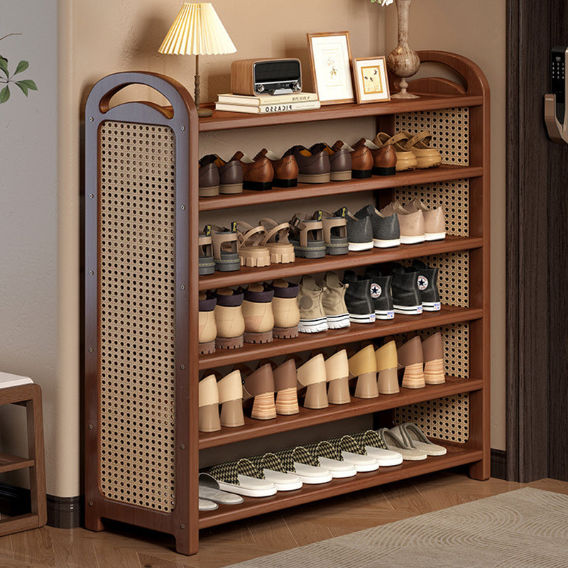 Tradizionale Vintage Rettangolare PE Rattan Bambù Medium-Density Fiberboard Scaffale di Stoccaggio Scarpe 5/6-Tier per Ingressi e Soggiorni