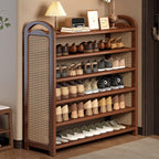 Tradizionale Vintage Rettangolare PE Rattan Bambù Medium-Density Fiberboard Scaffale di Stoccaggio Scarpe 5/6-Tier per Ingressi e Soggiorni