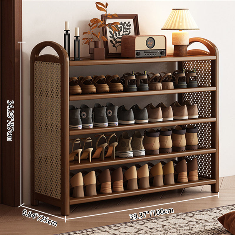 Tradizionale Vintage Rettangolare PE Rattan Bambù Medium-Density Fiberboard Scaffale di Stoccaggio Scarpe 5/6-Tier per Ingressi e Soggiorni