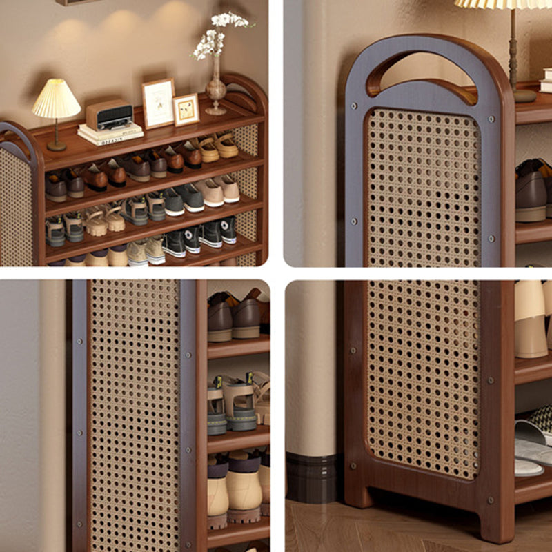 Tradizionale Vintage Rettangolare PE Rattan Bambù Medium-Density Fiberboard Scaffale di Stoccaggio Scarpe 5/6-Tier per Ingressi e Soggiorni