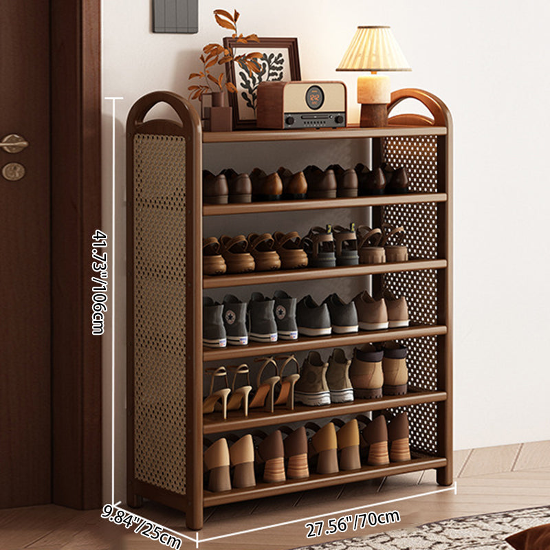 Tradizionale Vintage Rettangolare PE Rattan Bambù Medium-Density Fiberboard Scaffale di Stoccaggio Scarpe 5/6-Tier per Ingressi e Soggiorni