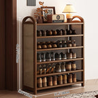 Tradizionale Vintage Rettangolare PE Rattan Bambù Medium-Density Fiberboard Scaffale di Stoccaggio Scarpe 5/6-Tier per Ingressi e Soggiorni