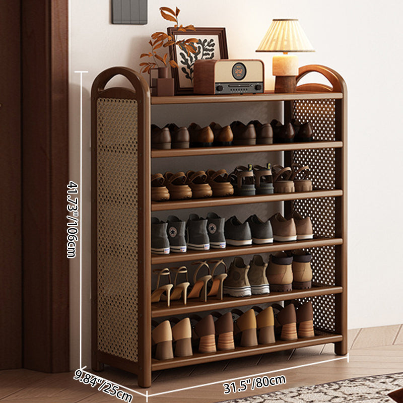 Tradizionale Vintage Rettangolare PE Rattan Bambù Medium-Density Fiberboard Scaffale di Stoccaggio Scarpe 5/6-Tier per Ingressi e Soggiorni
