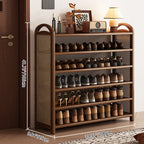 Tradizionale Vintage Rettangolare PE Rattan Bambù Medium-Density Fiberboard Scaffale di Stoccaggio Scarpe 5/6-Tier per Ingressi e Soggiorni