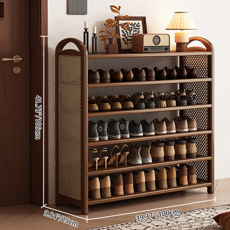 Tradizionale Vintage Rettangolare PE Rattan Bambù Medium-Density Fiberboard Scaffale di Stoccaggio Scarpe 5/6-Tier per Ingressi e Soggiorni