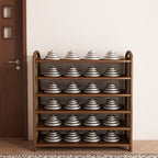Tradizionale Vintage Rettangolare PE Rattan Bambù Medium-Density Fiberboard Scaffale di Stoccaggio Scarpe 5/6-Tier per Ingressi e Soggiorni