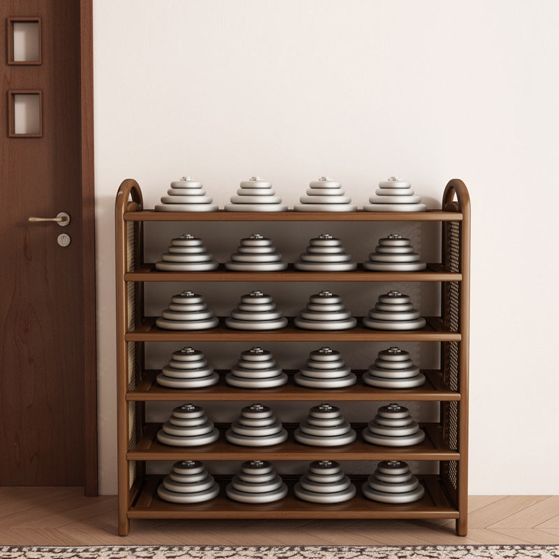 Tradizionale Vintage Rettangolare PE Rattan Bambù Medium-Density Fiberboard Scaffale di Stoccaggio Scarpe 5/6-Tier per Ingressi e Soggiorni