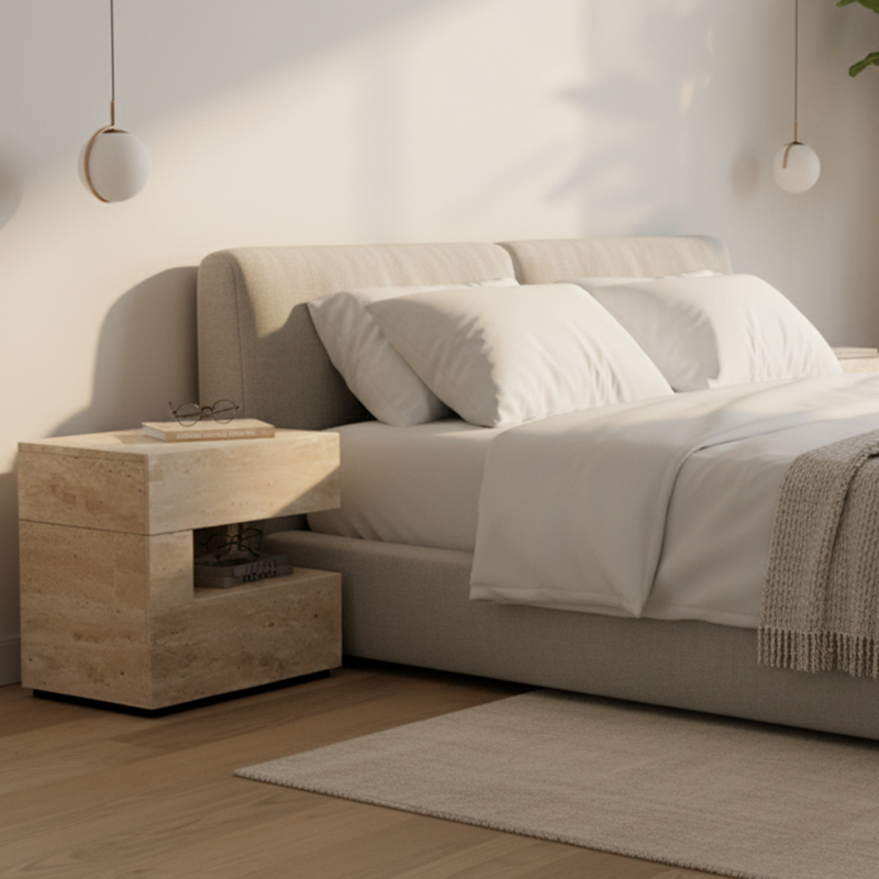 Comò Notturno Tradizionale Vintage Rettangolare in MDF 2 Piani 2 Cassetti per Camera da Letto