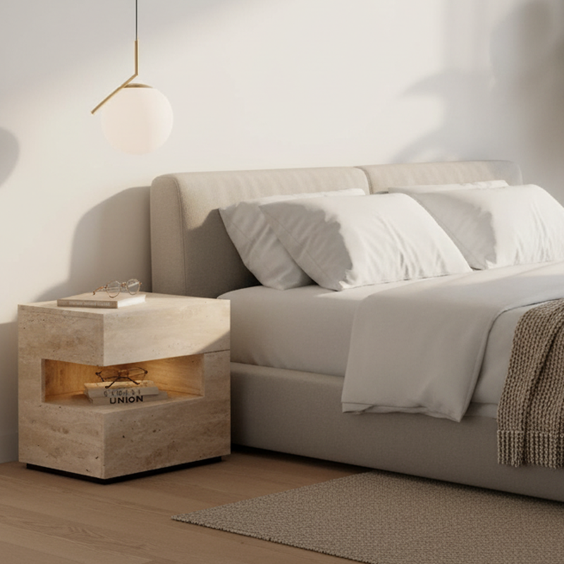 Comò Notturno Tradizionale Vintage Rettangolare in MDF 2 Piani 2 Cassetti per Camera da Letto