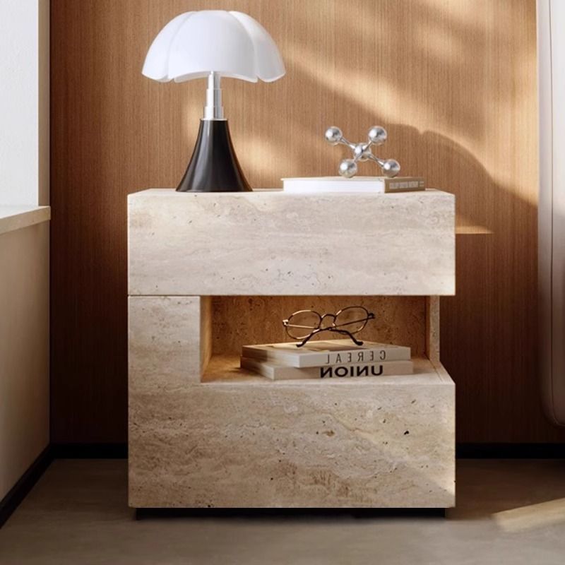Comò Notturno Tradizionale Vintage Rettangolare in MDF 2 Piani 2 Cassetti per Camera da Letto