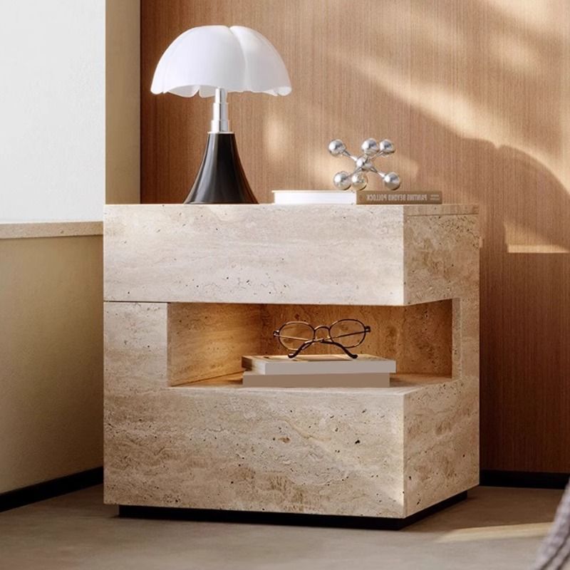 Comò Notturno Tradizionale Vintage Rettangolare in MDF 2 Piani 2 Cassetti per Camera da Letto