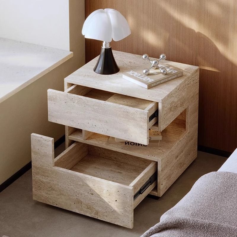 Comò Notturno Tradizionale Vintage Rettangolare in MDF 2 Piani 2 Cassetti per Camera da Letto