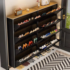 Armadio per Scarpe Slim Rectangolare in Acciaio Minimalista Moderno con Cassetti a Ribalta 3/4 Livelli per Ingresso