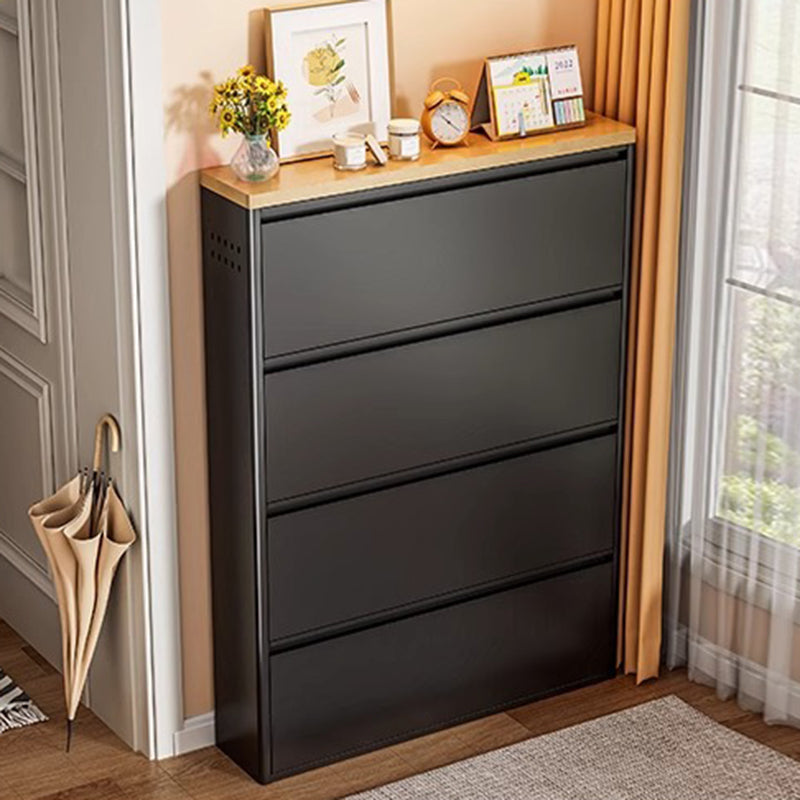 Armadio per Scarpe Slim Rectangolare in Acciaio Minimalista Moderno con Cassetti a Ribalta 3/4 Livelli per Ingresso