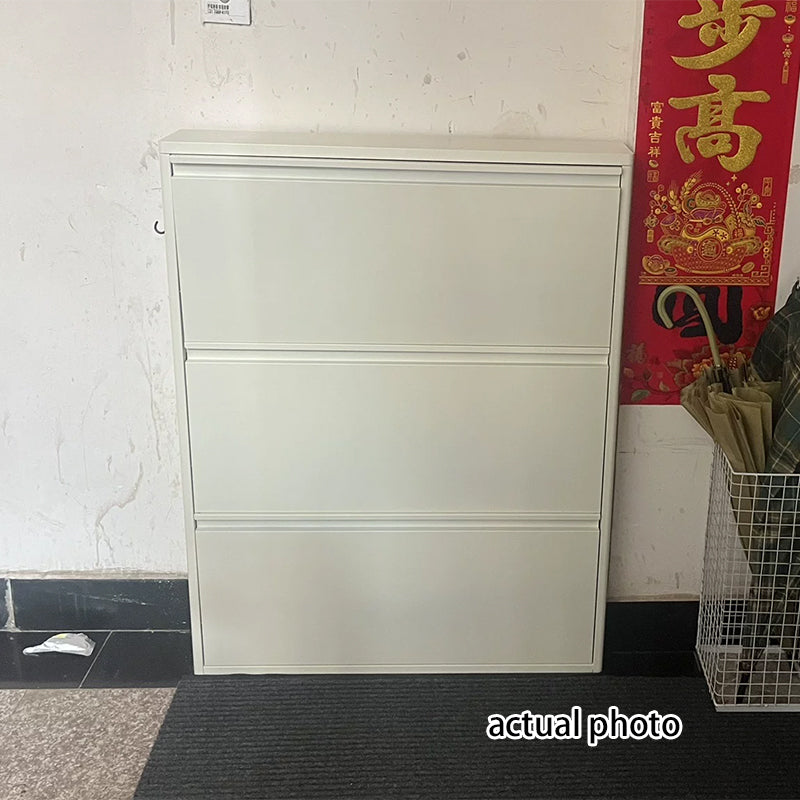 Armadio per Scarpe Slim Rectangolare in Acciaio Minimalista Moderno con Cassetti a Ribalta 3/4 Livelli per Ingresso
