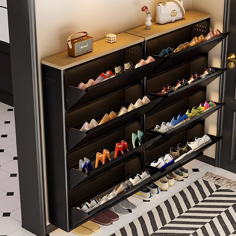 Armadio per Scarpe Slim Rectangolare in Acciaio Minimalista Moderno con Cassetti a Ribalta 3/4 Livelli per Ingresso