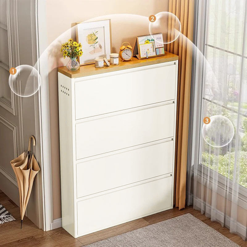 Armadio per Scarpe Slim Rectangolare in Acciaio Minimalista Moderno con Cassetti a Ribalta 3/4 Livelli per Ingresso